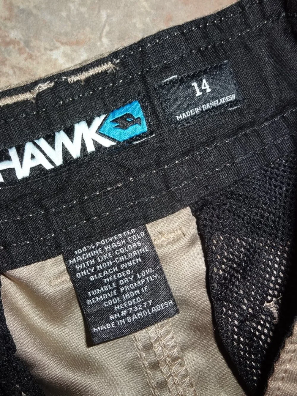 Lot 2 Shorts boy 14 quick dry type=adjustable Tony Hawk Khaki Cargo+Weatherproof